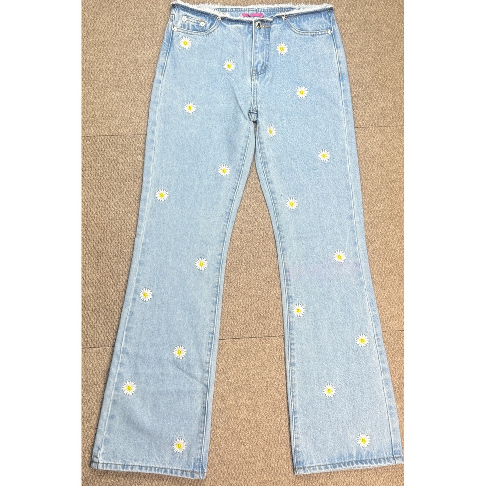Edikted Women's Sun Embroidered 5 Pocket Denim Jeans Size Small